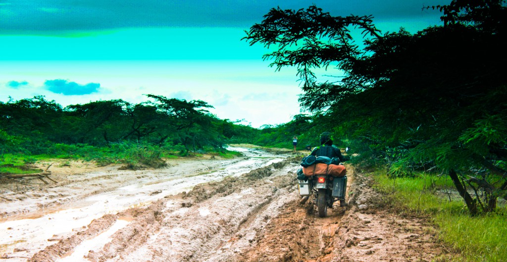 Duncan picking his path carefully through the slick mud