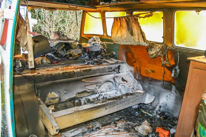 burnt out VW Bus Fire